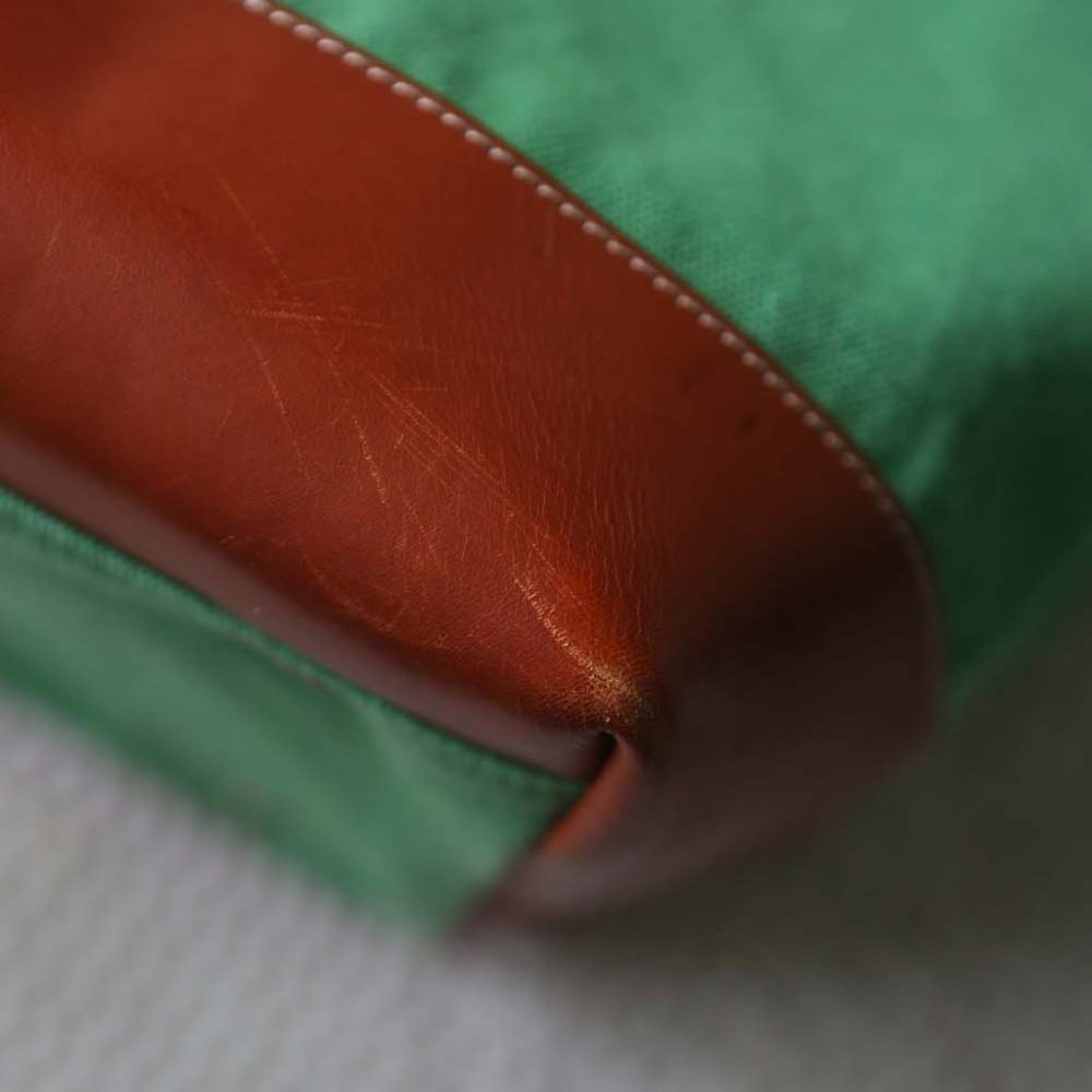 J. Crew Canvas LeatherTote Bag Green Brown EUC - Picture 6 of 11